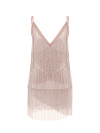 Платье мини из пудрового шифона с бахромой из стекляруса, кружево по низу