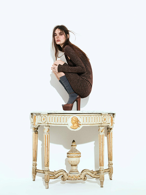 Бронзовое трикотажное платье-мини с люрексом, 4 Бронзовое трикотажное платье-мини с люрексом, 4