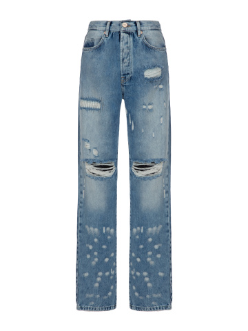Синие рваные джинсы с разводами, 1
