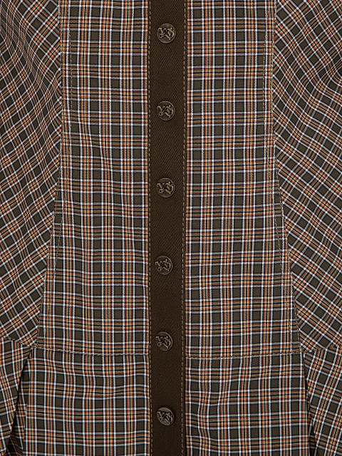 Коричневое платье-мини в клетку с отделкой из денима, 3