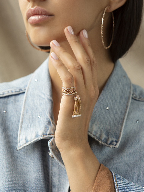 Кольцо-кисть из розового золота с бриллиантами огранки «бриолет» и круглой огранки, 6 Кольцо-кисть из розового золота с бриллиантами огранки «бриолет» и круглой огранки, 6