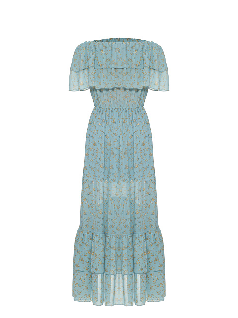 Голубое шифоновое платье-миди с открытыми плечами, 2