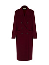 Пальто бордового цвета с фигурными лацканом, двубортное, карманы, шлица