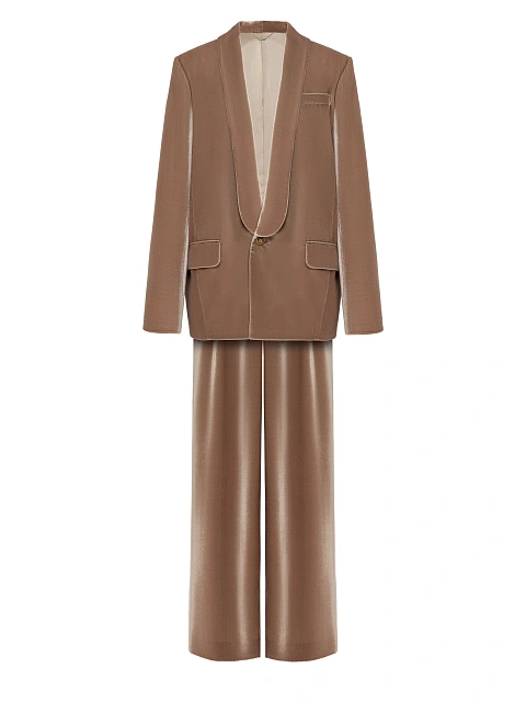 Бежевый костюм-двойка из бархата, 1