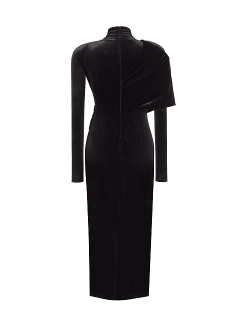 Черное платье-миди из бархата с драпировкой, 3