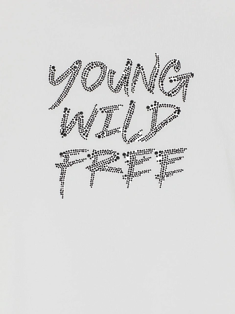 Белый хлопковый лонгслив с фигурным низом и черными стразами, 3